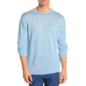 Onia Men's Sky Blue Kevin Crewneck Long Sleeve Linen Tencel Stripe Tee Small